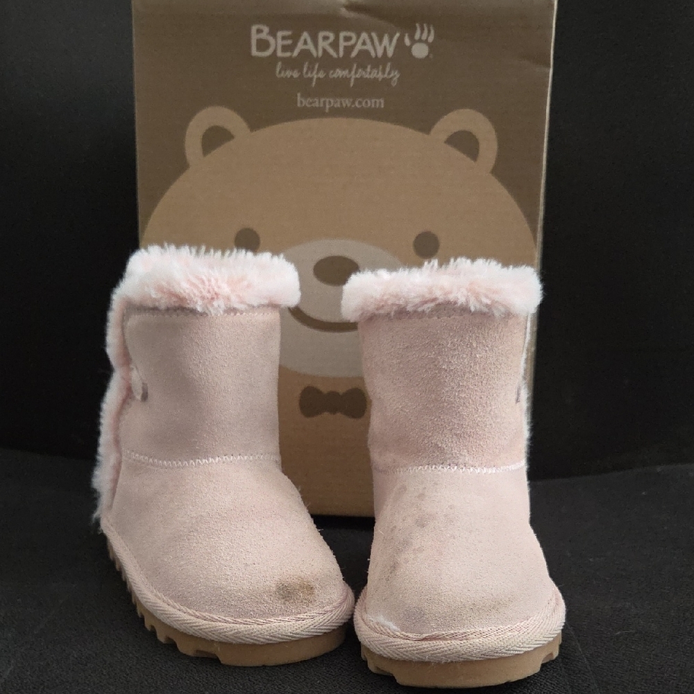 BearPaw Light Pink Suede Boots with Fur Trim